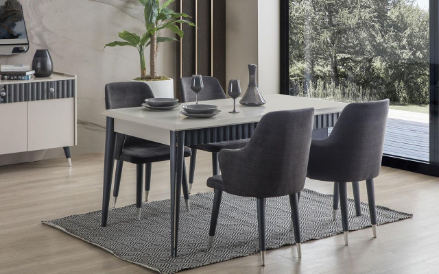 Grauer Esstisch Robuster Esszimmer Designer Holztisch Luxuriöse Möbel