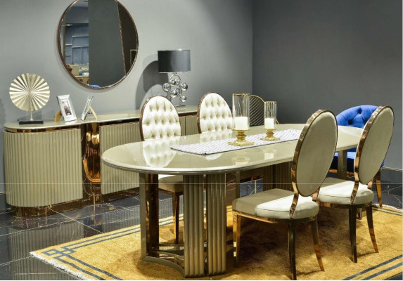 Luxus Esszimmer Essgruppe Essecke Esstisch Stühle Beige Set 9tlg Holz