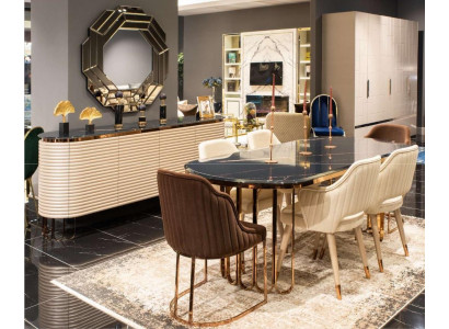Essgruppe Essecke Esstisch Stühle Beige Set 9tlg Luxus Holz Esszimmer