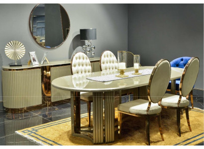 Essecke Luxus Esszimmer Essgruppe Esstisch Beige Set 7tlg Holz Stühle