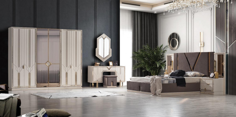 Luxus Schlafzimmer Set Bett 2x Nachttische Kleiderschrank Design 7tlg
