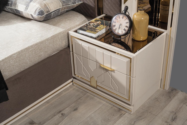 Luxus Schlafzimmer Set Bett 2x Nachttische Kleiderschrank Design 7tlg