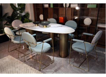 Esszimmer Designer Ovaler Esstisch weiß Luxus Edelstahl Tische Tisch