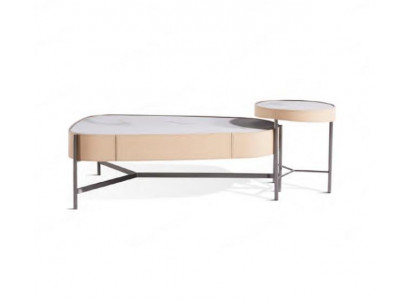 Wohnzimmer Set 2x Couchtisch Kaffeetisch beige Modern Luxus Edelstahl