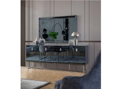 Graue Esszimmer Möbel Glasspiegel Designer Edelstahl Anrichte Luxus Set
