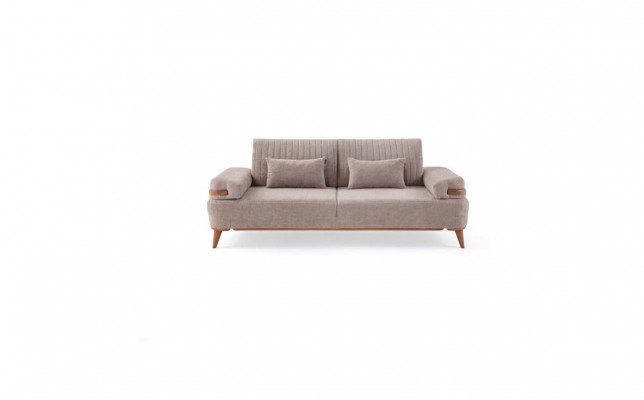 Designer Beiges 3-Sitzer Sofa Wohnzimmer Holzgestell Luxuriöse Couch