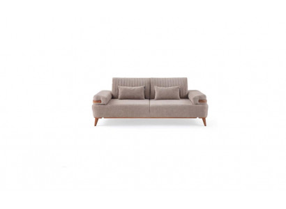 Designer Beiges 3-Sitzer Sofa Wohnzimmer Holzgestell Luxuriöse Couch