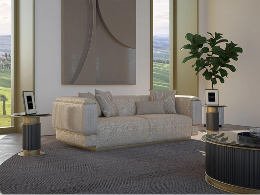 Dreisitzer Sofa Textil Wohnzimmer Beige Polstermöbel Luxus Sofas Couch