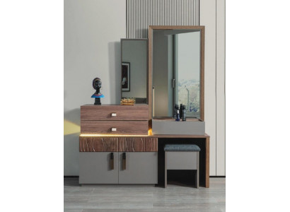 Braun-Graue Schlafzimmer Möbel Luxus Kommode Mit Spiegel Polsterhocker