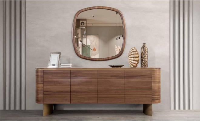 Esszimmer Set Esstisch 4x Stühle Kommode Spiegel Modern Set Braun Essgruppe