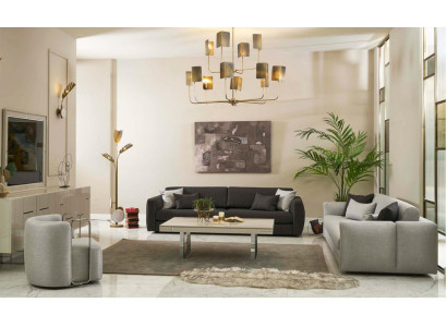 Couchgarnitur Komplette Sofa Stoffsofa Polstersofas Grau Set 3tlg Neu