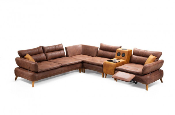 Ecksofa Luxus Sofa Leder Wohnzimmer Büromöbel Material Holzmöbel Neu