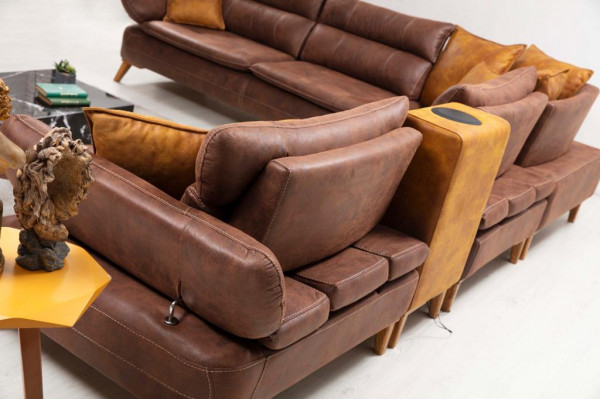 Ecksofa Luxus Sofa Leder Wohnzimmer Büromöbel Material Holzmöbel Neu