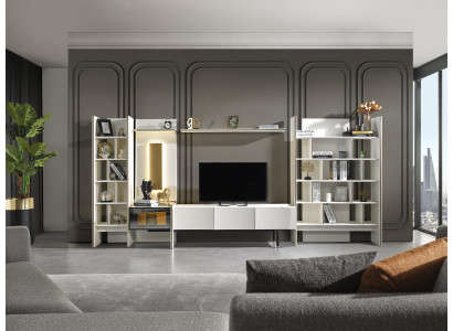 Garnitur Wohnwand TV Ständer RTV Lowboard Sideboard Regale Holz Weiß