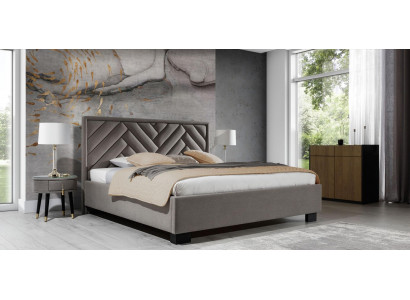 Schlafzimmer Set Grau Bett Holz 2x Nachttische Elegantes Modern Schön Neu 3tlg.