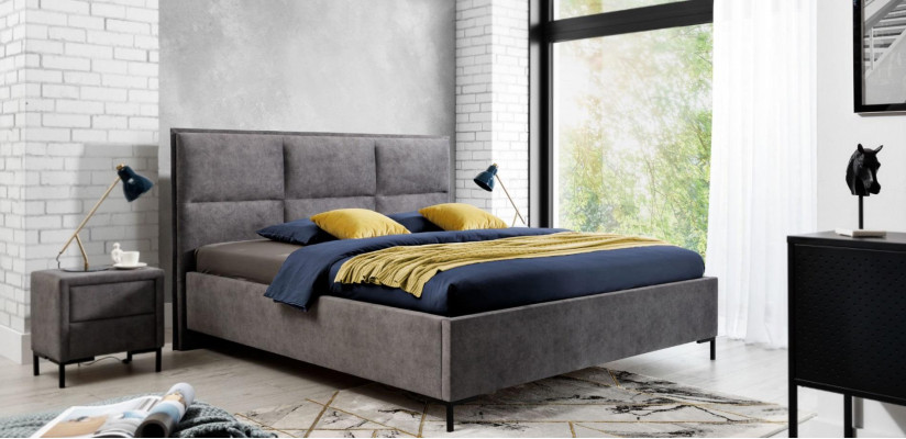 Schlafzimmer Set Grau Bett Elegantes 2x Nachttische Komplett Set Schön 3tlg.