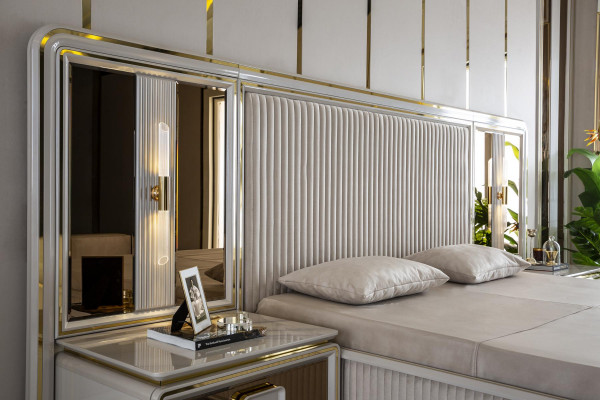 Bett Weiß Schön Design Modern Doppel Betten Schlafzimmer Elegantes Möbel Neu