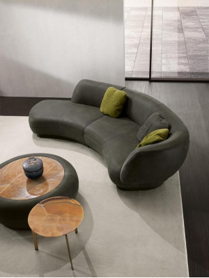 Textil Sofa 3 Sitzer Polster Leder Modern Relax Sitz Luxus Möbel Ecksofa Rund