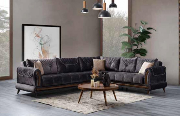 Graues modernes Sofa Ecksofa Textilmöbel bequemes Sofa L-Form neu