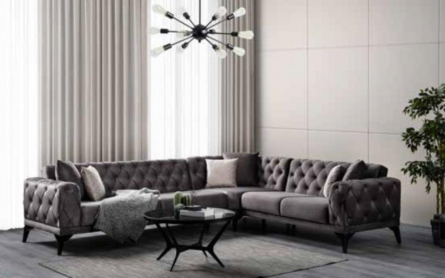 Modernes Sofa Ecksofa Textil Wohnzimmermöbel Sofa L Form Grau Luxus Neu