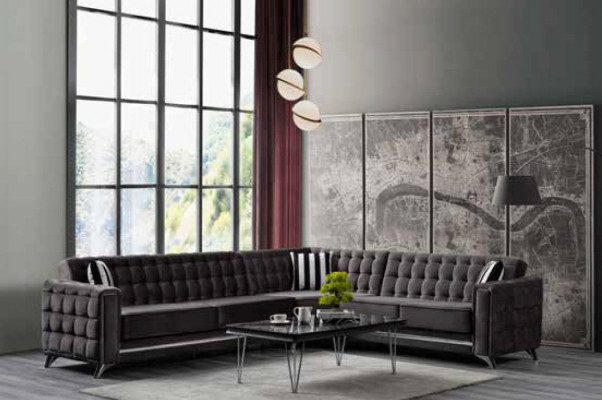 Ecksofa in Grau Textilmöbel Bequemes L-förmiges Sofa Modernes neu