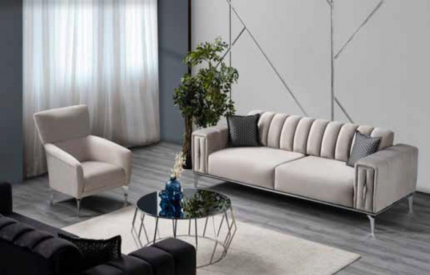 Bequemes Sofa Gepolstertes Luxussofa Moderner Stil Farbe Beige Für Wohnzimmer
