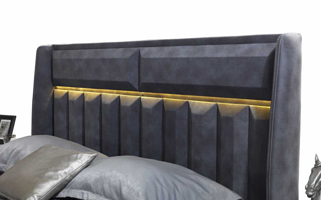  Komplettes Schlafzimmer Set Graues Doppelbett Luxuriöse Holz Nachttische