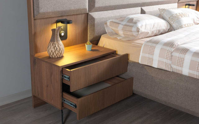 Exklusives Graues Schlafzimmer Doppelbett mit 2x Nachttischen 3tlg Set