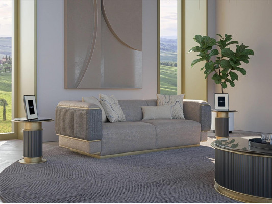 Grau Dreisitzer Sofa Luxus Design Polstermöbel Modern Wohnzimmer Sofas Couch