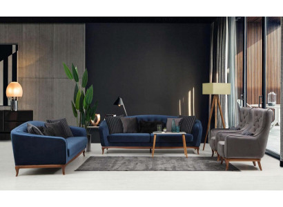 Chesterfield Garnitur Sofagarnitur Luxus Sofa 4+3+1 Sitzer Gruppe Stoff