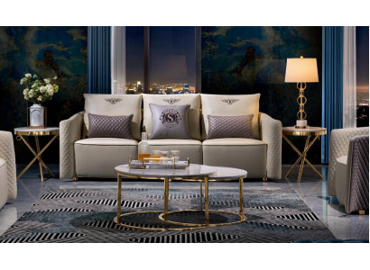 Beistell Couch Tisch Rund Tische Runde Sofa Metall Glas Luxus Designer