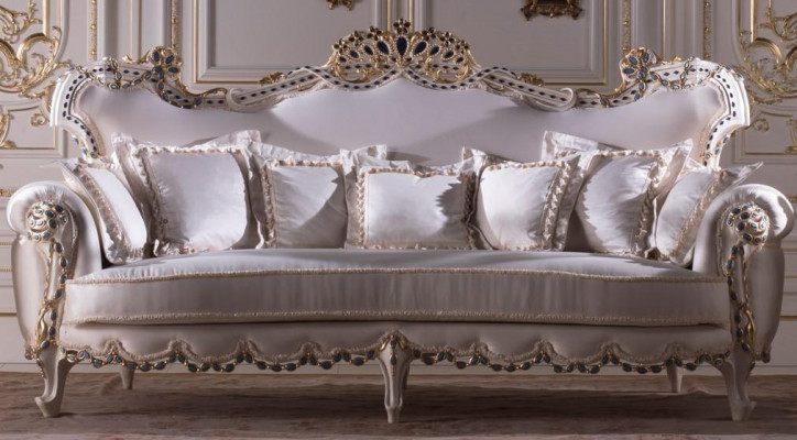 Klassischer Dreisitzer Sofa Wohnlandschaft Textilsofa 3 Sitz Barock