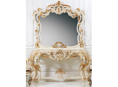 Klassischer Spiegel Schminktisch Konsole Tisch weiß holz Schlafzimmer Möbel 2tlg