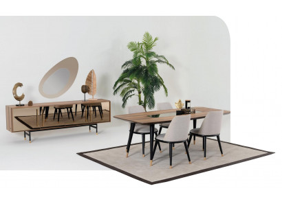 Esszimmer Set Tisch 4x Stühle Anrichte Spiegel Garnitur Design neu 7tlg