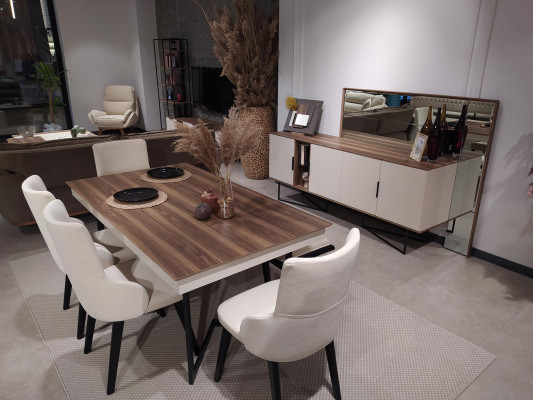 Garnitur Set Tisch 4x Stühle Anrichte Spiegel Essgruppe 7tlg Esszimmer