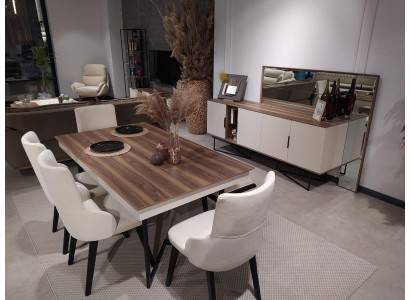 Garnitur Set Tisch 4x Stühle Anrichte Spiegel Essgruppe 7tlg Esszimmer