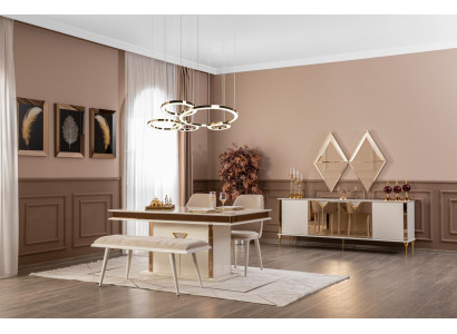 Esszimmer Tisch 4x Stühle Bank Set Essgruppe Modern 7tlg Beige Design