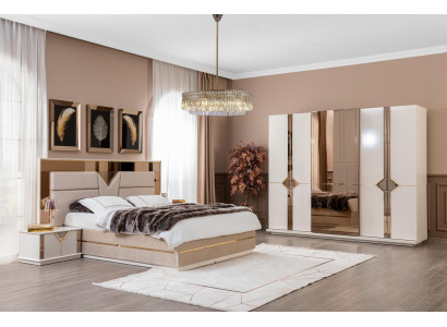 Schlafzimmer Set Bett 2x Nachttisch Kleiderschrank 4tlg Luxus Möbel