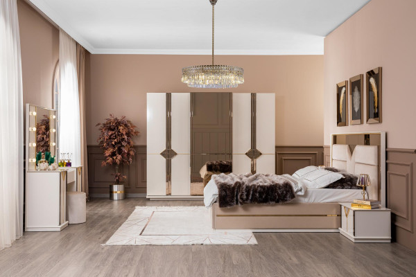 Schlafzimmer Set Bett 2x Nachttisch Kleiderschrank 4tlg Luxus Möbel