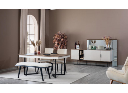 Esszimmer Tisch 4x Stühle Bank Metall Ess Gruppe Set 6tlg. Neu Modern
