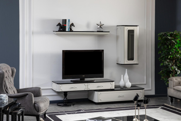 Wohnzimmermöbel Set Designer Sessel Wohnwand Einrichtung neu weiß