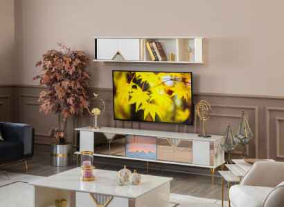 Wohnzimmer Möbel Wohnwand TV-Ständer Wandregal Holz Weißer neu Modern