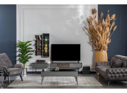 Graue Wohnwand Schrank Wohnwände Möbel Holz rtv Fernseher Design Schränke