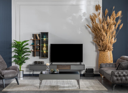 Graue Wohnwand Schrank Wohnwände Möbel Holz rtv Fernseher Design Schränke
