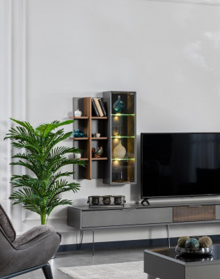Graue Wohnwand Schrank Wohnwände Möbel Holz rtv Fernseher Design Schränke