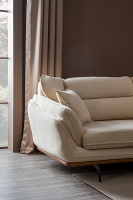 Beige Couch Polster Sofa Möbel Couchen Wohnzimmer Dreisitzer Textil Stoff