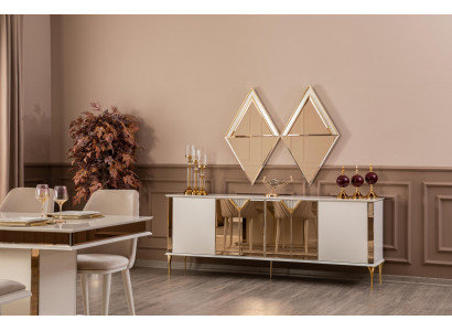 Anrichte mit Spiegel Holz Möbel Luxus Stil Modern 2tlg Garnitur Sideboard