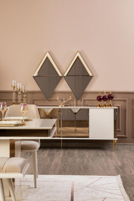 Anrichte mit Spiegel Holz Möbel Luxus Stil Modern 2tlg Garnitur Sideboard