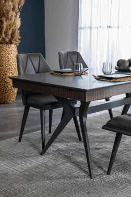 Grauer Stuhl Designer Esszimmer Stühle Sitzstuhl Lehnstuhl Textil Holz