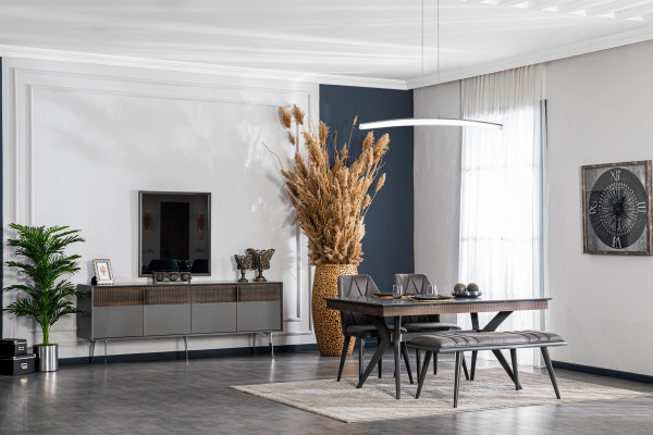 Grauer Stuhl Designer Esszimmer Stühle Sitzstuhl Lehnstuhl Textil Holz